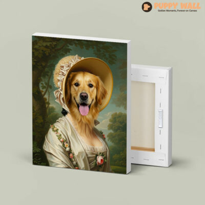 lady golden golden retriever dog painting 004