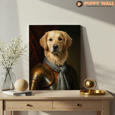 The Warrior King – Golden Retriever Royal Costume Art Print