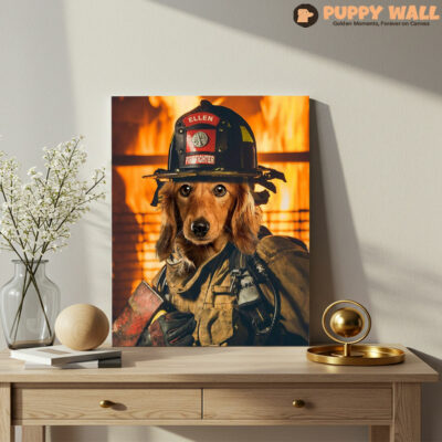 Custom Firefighter Dog Portrait Canvas