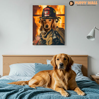 Custom Firefighter Dog Portrait Canvas