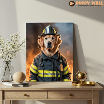 Custom Golden Retriever Firefighter Portrait