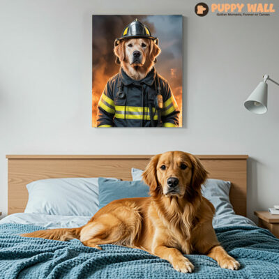 Custom Golden Retriever Firefighter Portrait