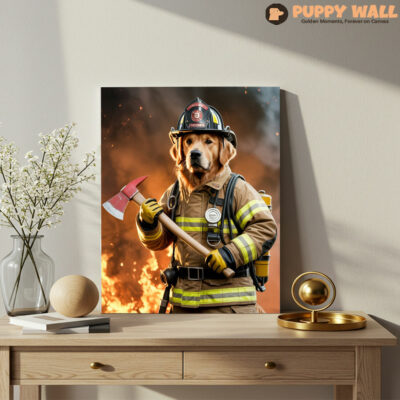 Personalized Firefighter Golden Retriever Canvas