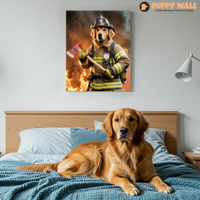 Personalized Firefighter Golden Retriever Canvas