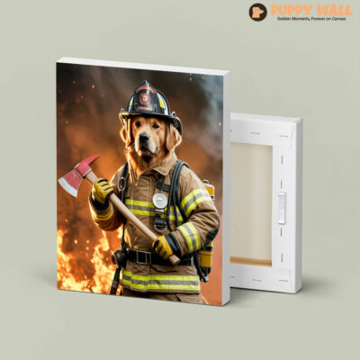 personalized firefighter golden retriever canvas 004